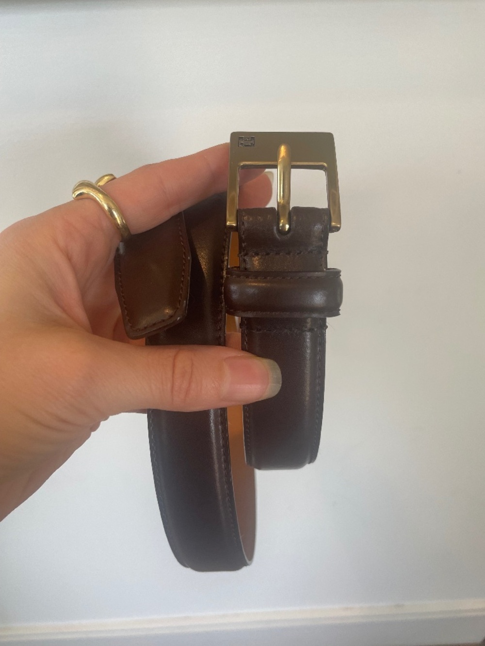 Ralph Lauren Brown Italian Leather Belt Gold Tone Buckle Size Medium
